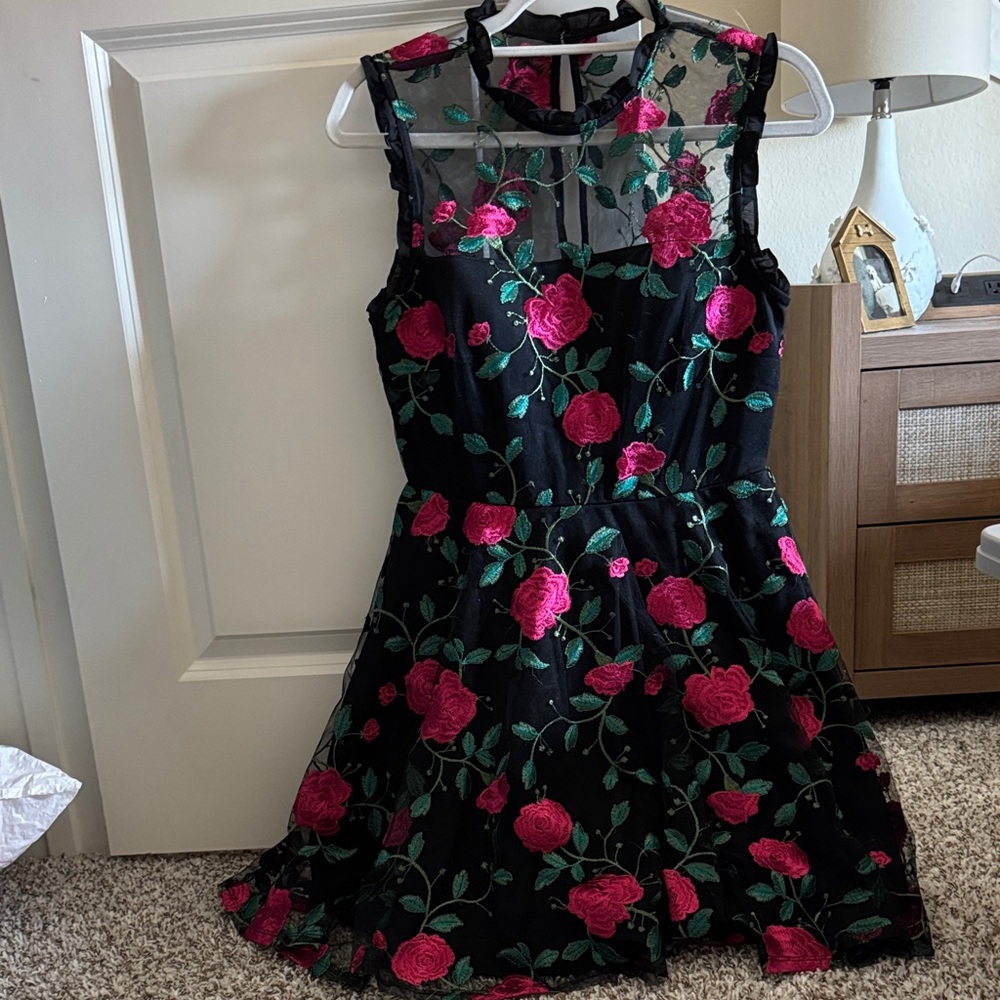 City Studio Black and Pink Floral Mini Dress